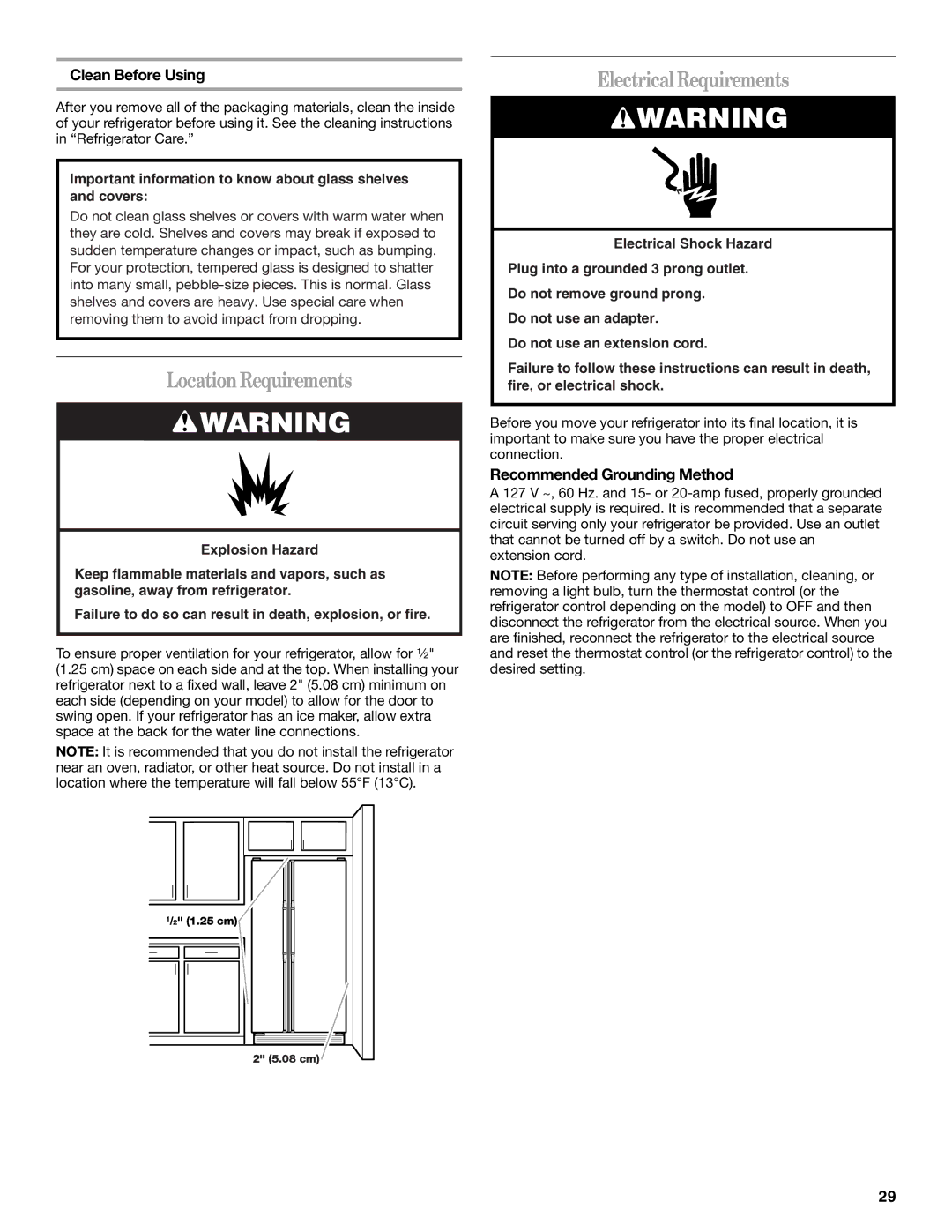 Whirlpool WD2040Q, 7ED5HHE LocationRequirements, Electrical Requirements, Clean Before Using, Recommended Grounding Method 