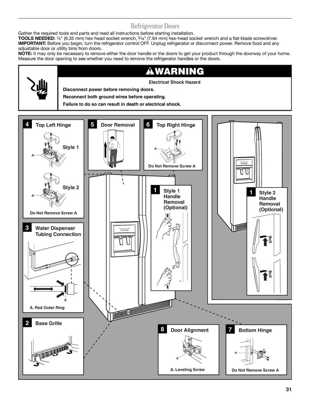 Whirlpool 7ED5VHE, 7ED5HHE, 7ED2HCQ, 7ED2HTQ, WD2040Q manual Refrigerator Doors 