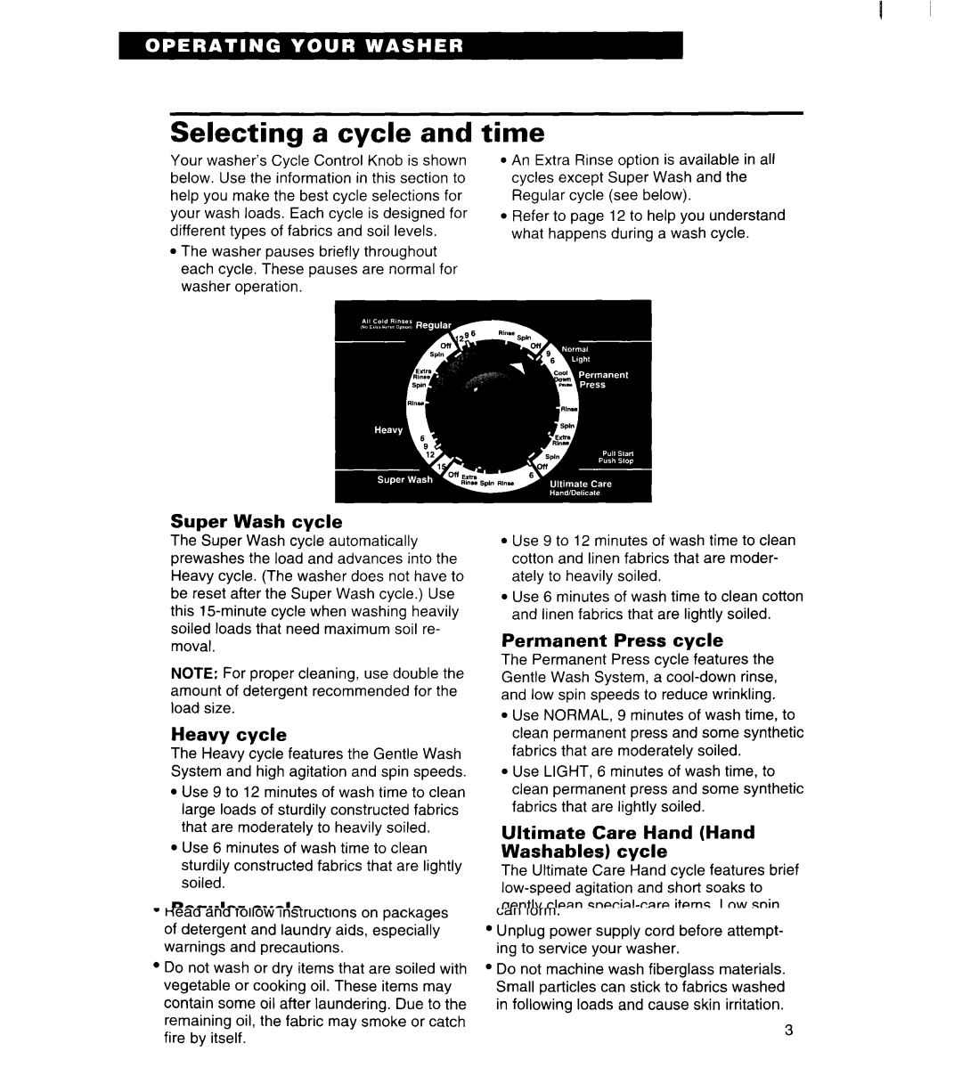 Whirlpool 7LSC9355BN0 warranty Selecting a cycle, Time 