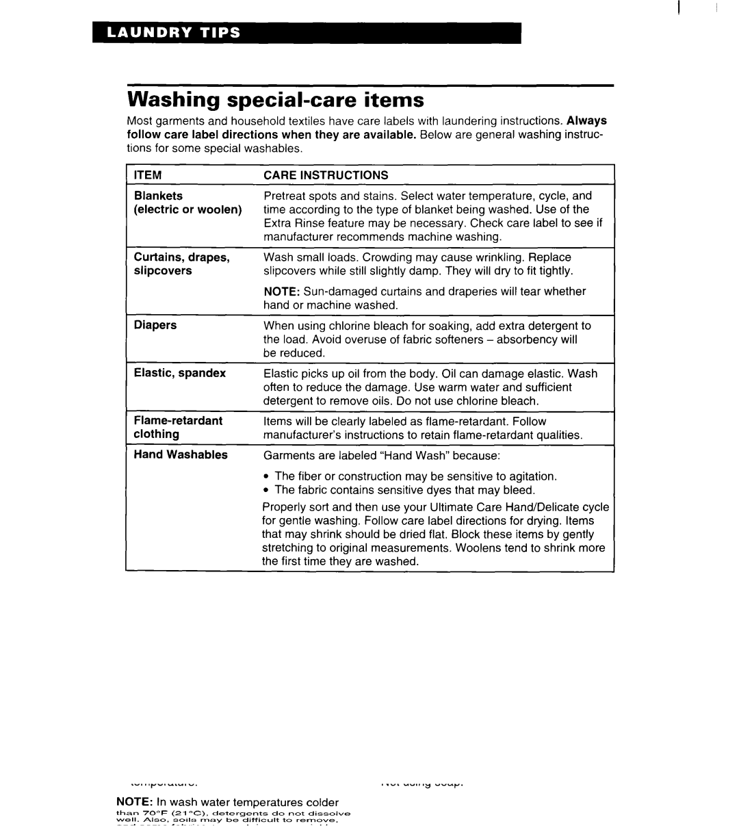 Whirlpool 7LSC9355BN0 warranty Washing special-care items, Instructions 