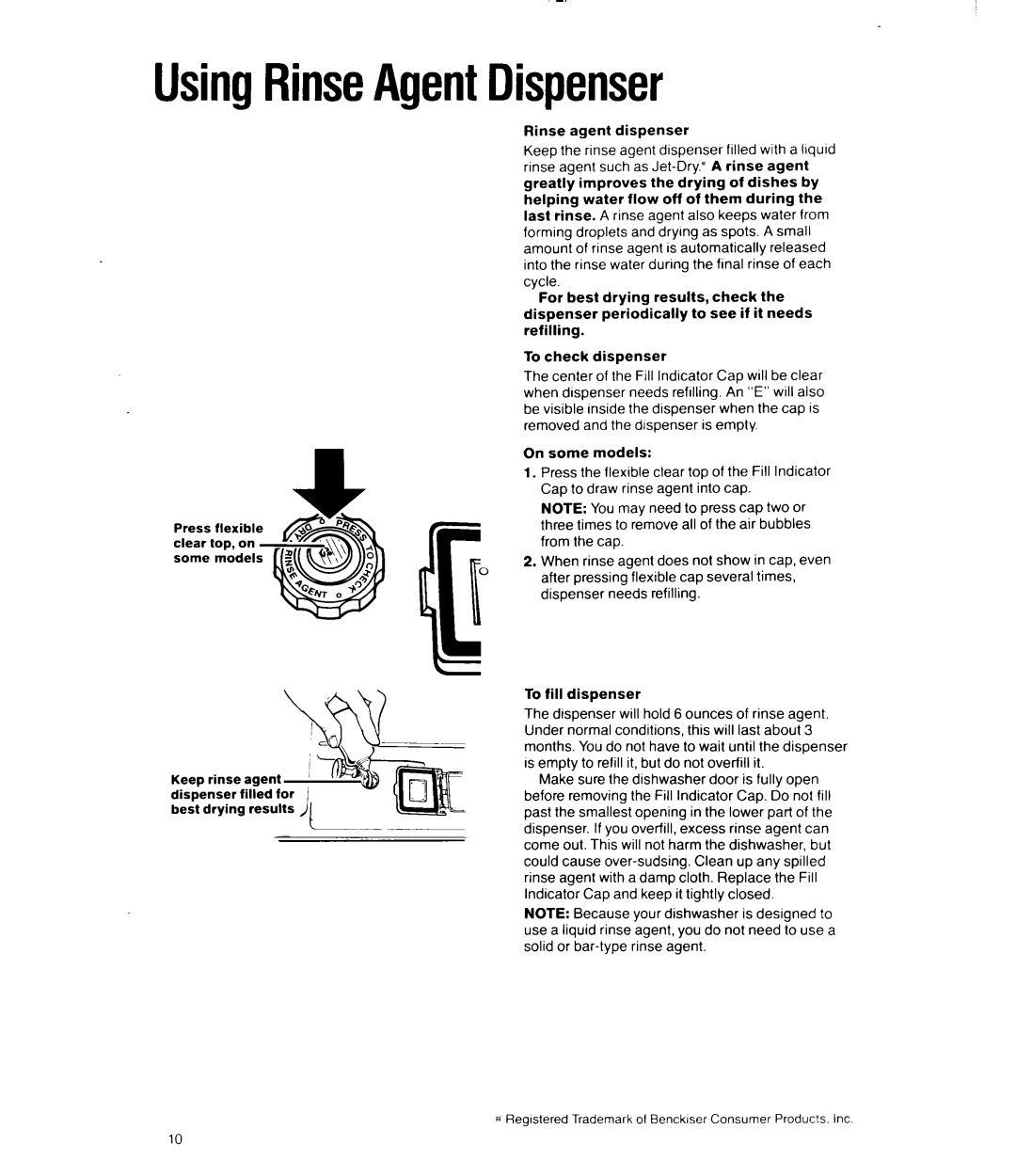 Whirlpool 8000 Series manual UsingRinseAgentDispenser 