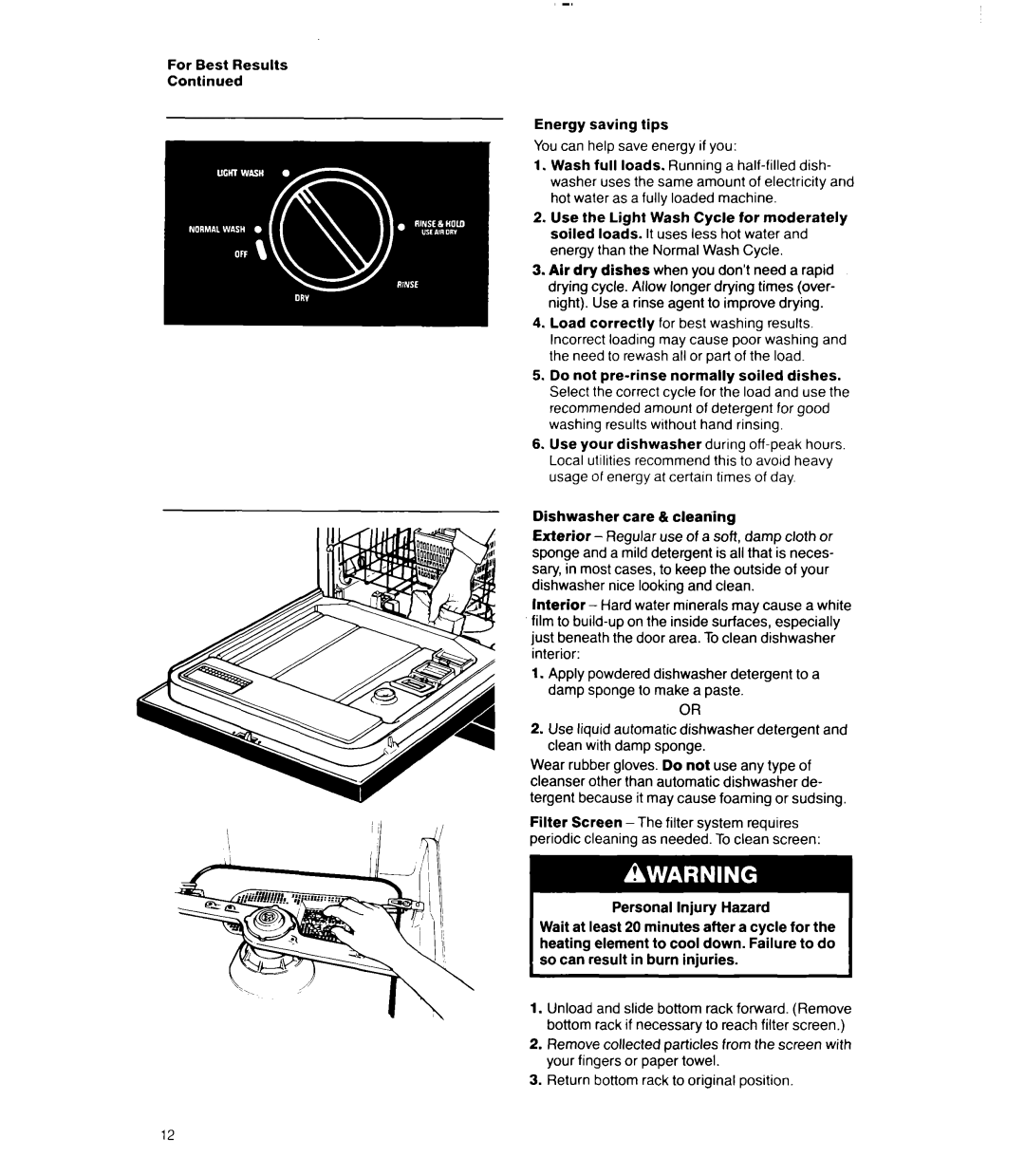 Whirlpool 8000 Series manual For Best Results Continued Energy saving tips 