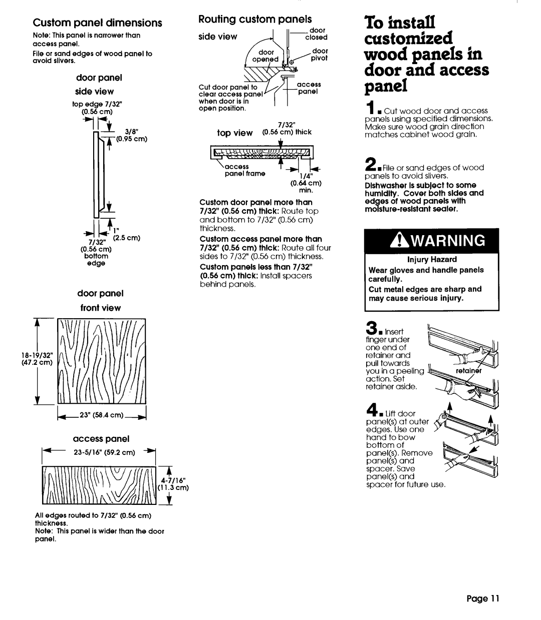 Whirlpool 801 Wood panels in door and access panel, Custom panel dimensions, Routing custom panels 
