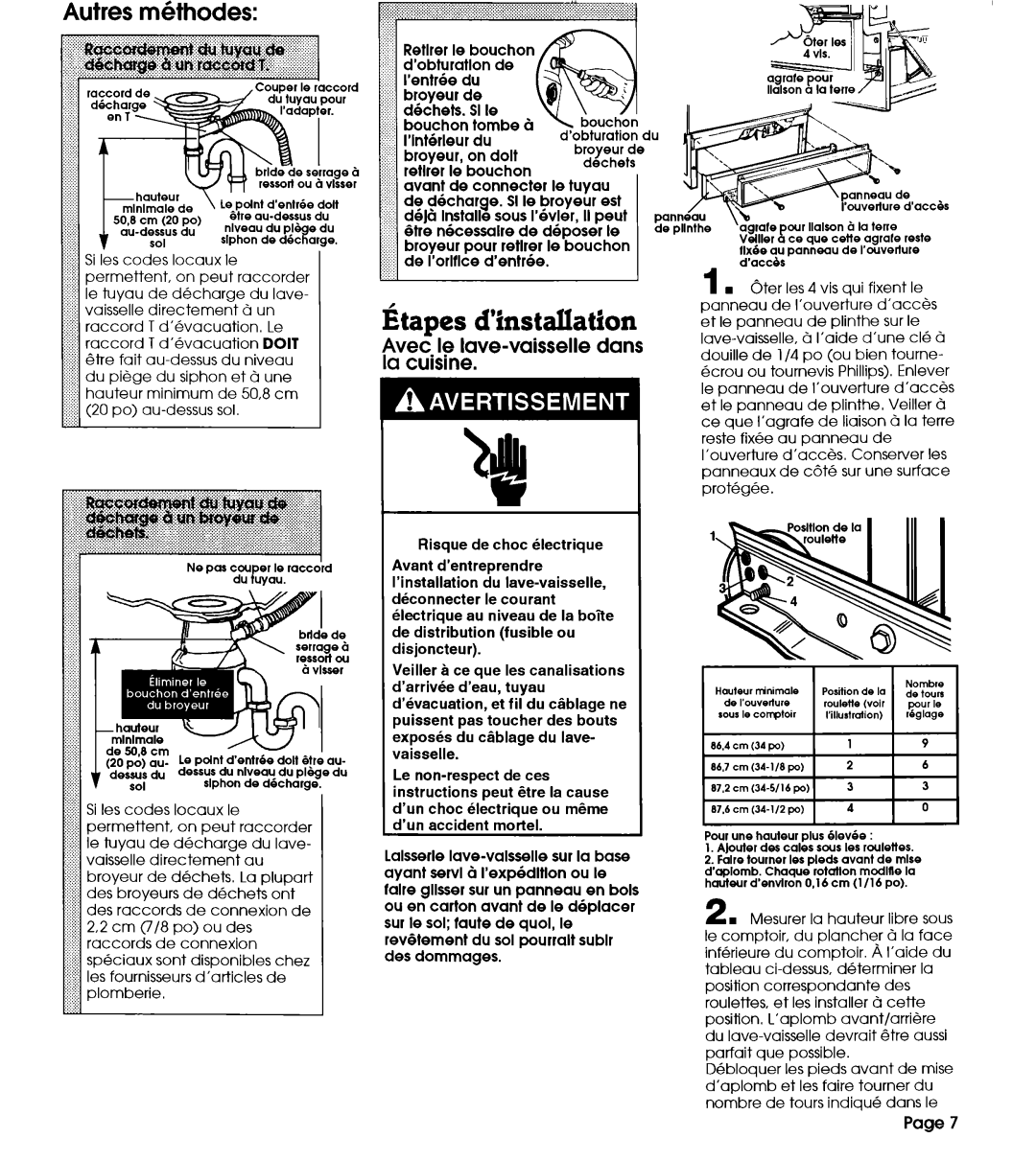 Whirlpool 801 installation instructions Apes d’installation, Avec le lave-vaisselle dam la cuisine 