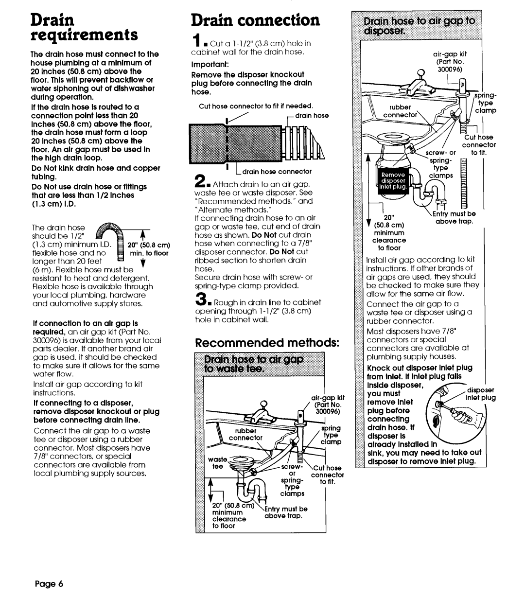 Whirlpool 801 installation instructions Drain connection, Ir connectlon to an alr gap Is, Fiii‘l10floor 