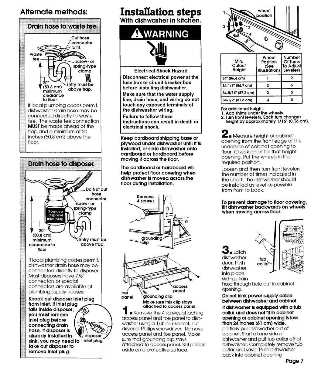 Whirlpool 801 Installation steps, With dishwasher in kitchen, Knock out disposer Inlet plug tram Inlet. It Inlet plug 