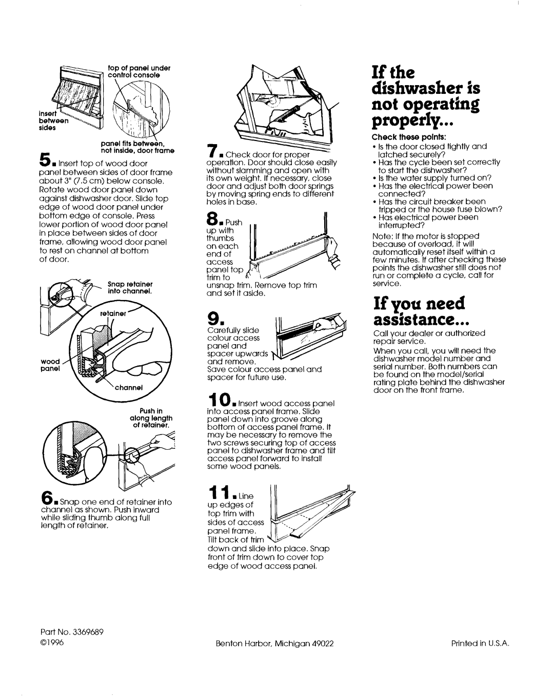 Whirlpool 801 installation instructions If you need assistance, If the dishwasher is not operating properly 