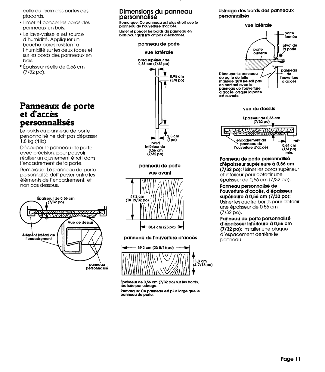 Whirlpool 801 Panneaux de Porte et d’accks personnalhis, Dimensions flu panneau personnalise, Page 