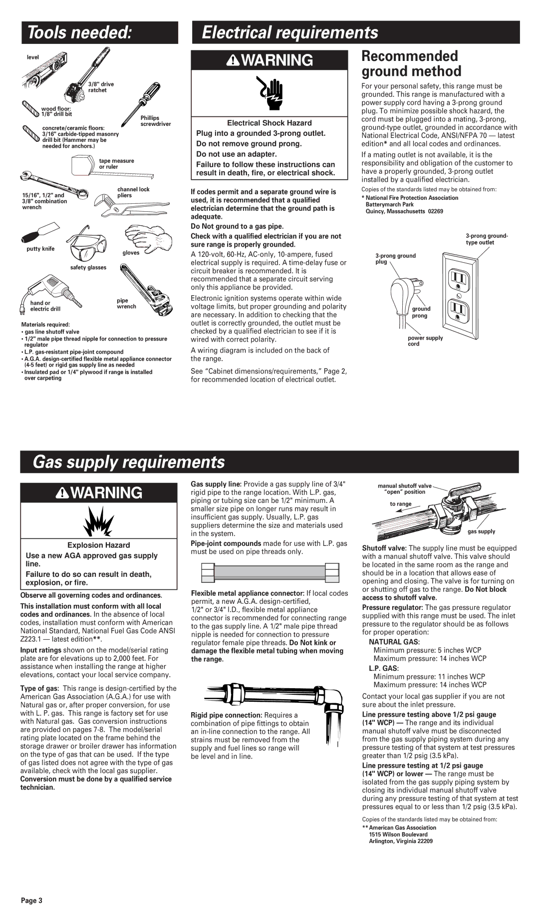 Whirlpool 8053365 installation instructions Tools needed Electrical requirements, Gas supply requirements, Natural GAS 