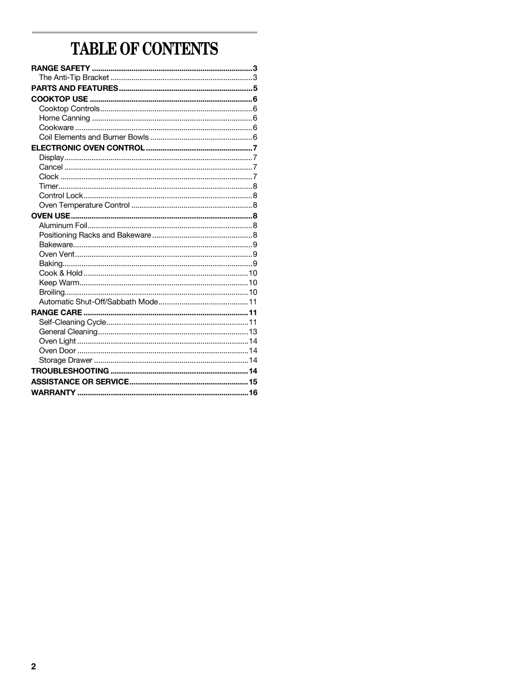 Whirlpool 8113P749-60 manual Table of Contents 