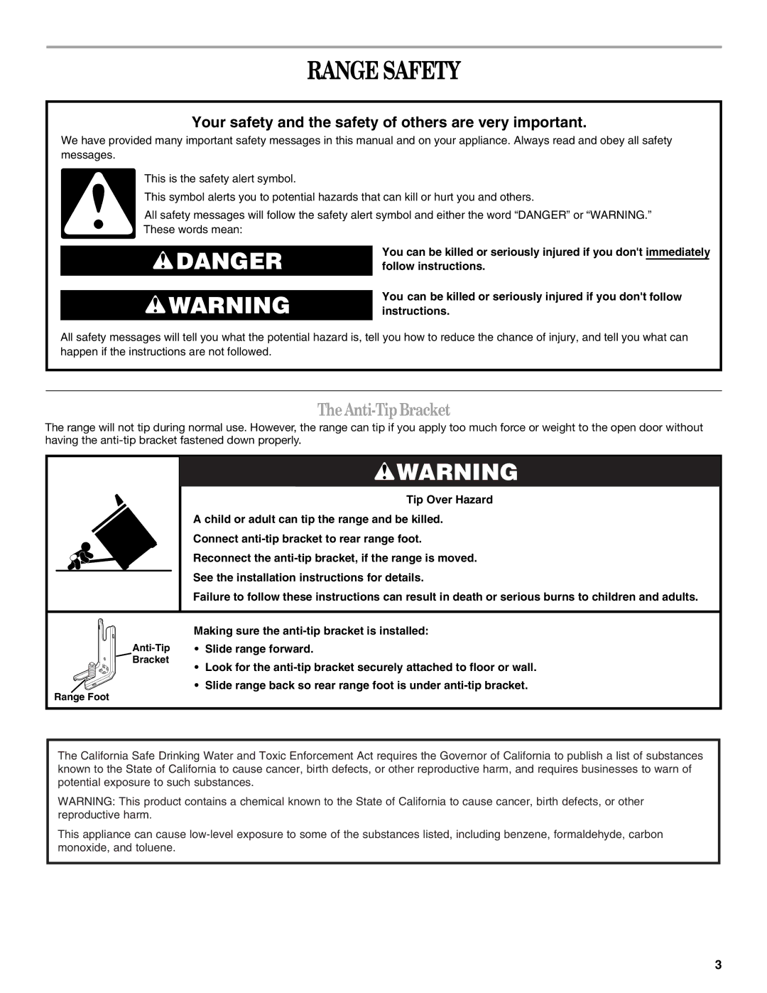 Whirlpool 8113P749-60 manual Range Safety, TheAnti-TipBracket 