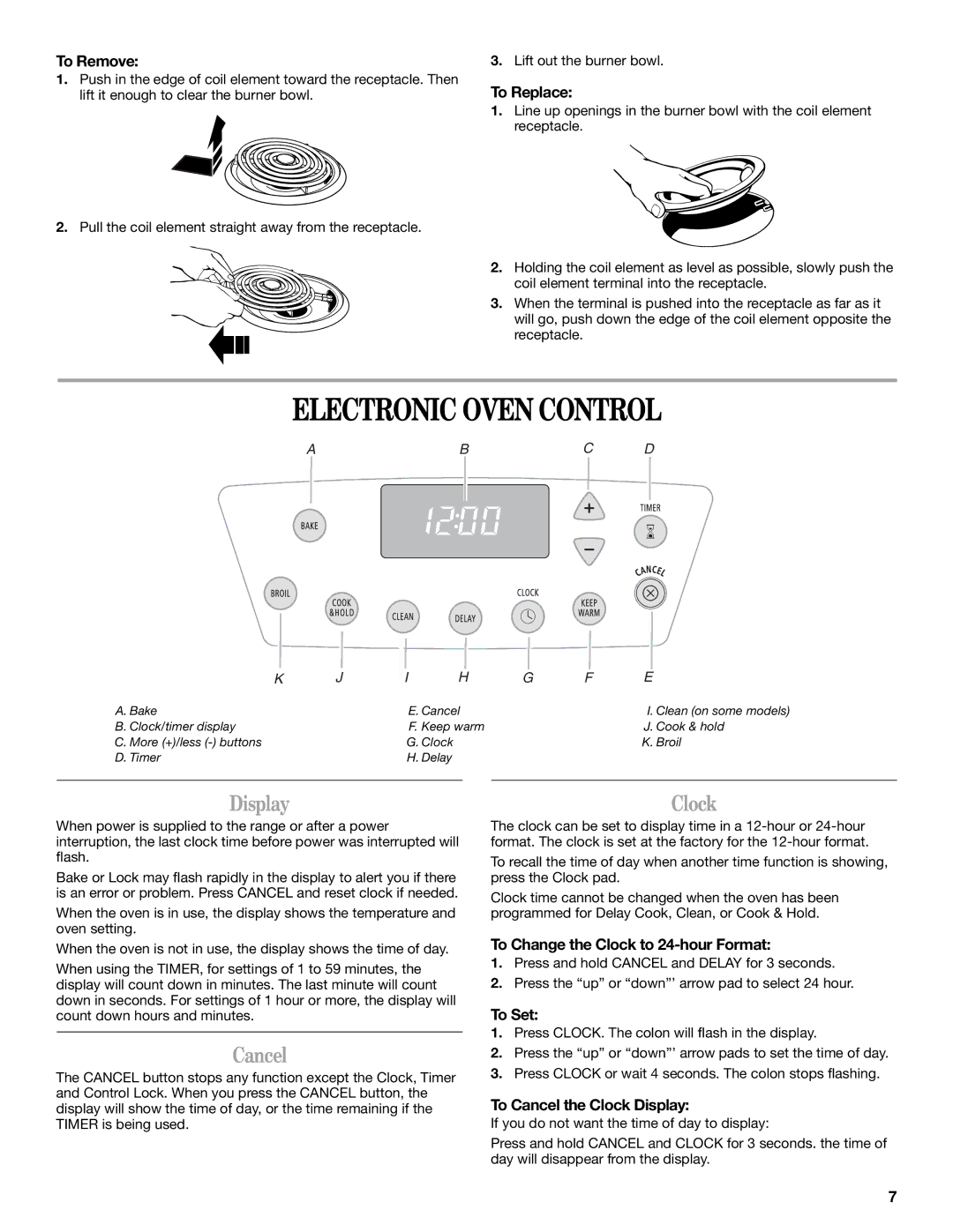 Whirlpool 8113P749-60 manual Electronic Oven Control, Cancel 