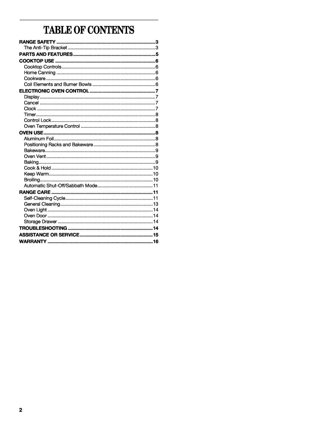 Whirlpool 8113P749-60 manual Table Of Contents 