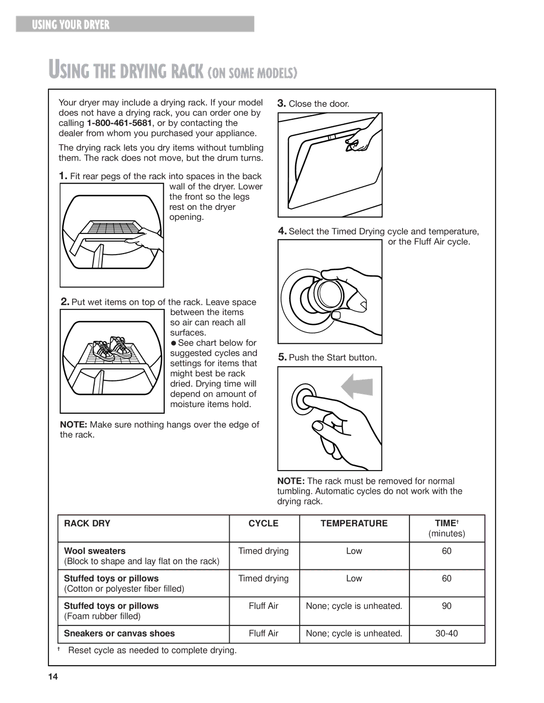 Whirlpool 8280527 Using the Drying Rack on Some Models, Wool sweaters, Stuffed toys or pillows, Sneakers or canvas shoes 