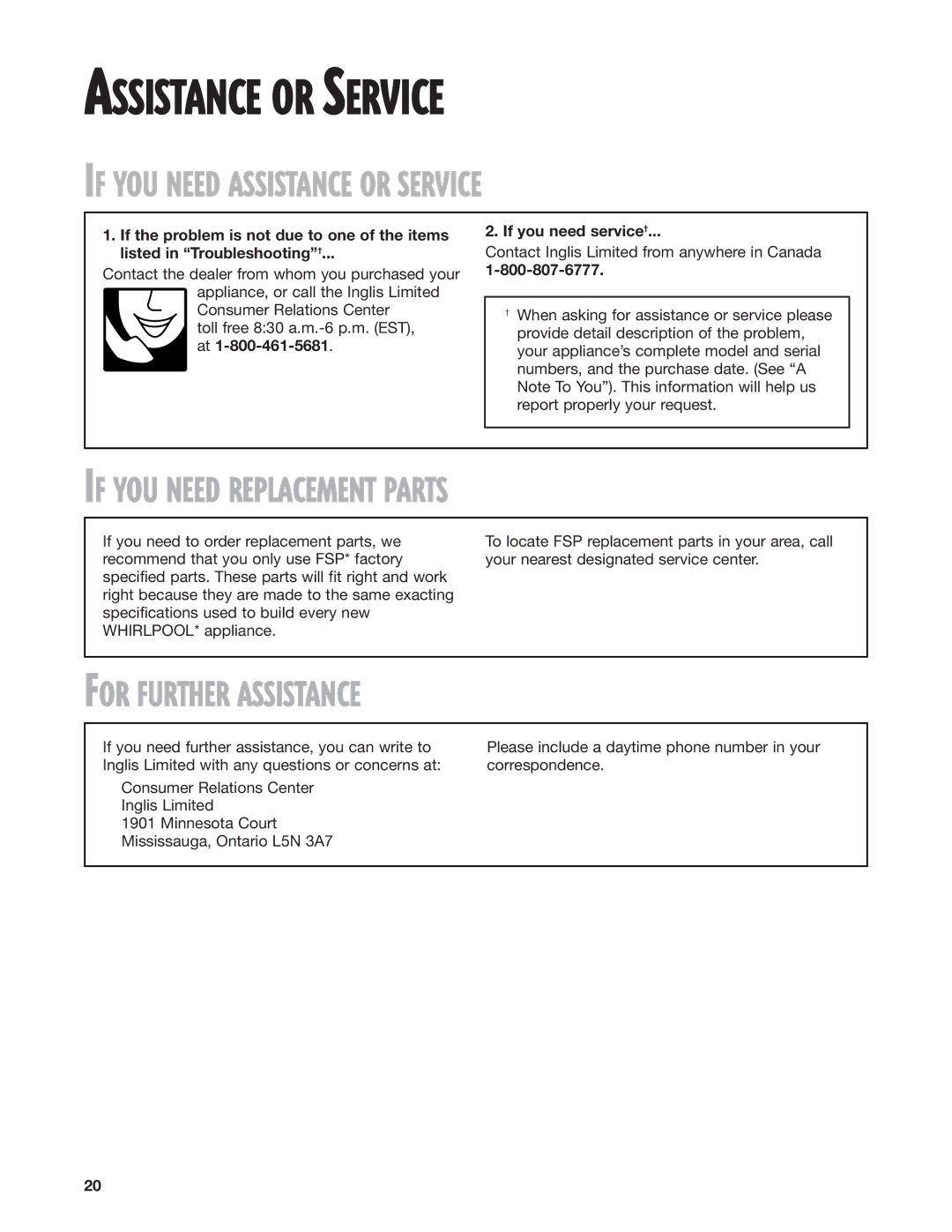 Whirlpool 8280527 warranty If YOU Need Assistance or Service, If YOU Need Replacement Parts, For Further Assistance 