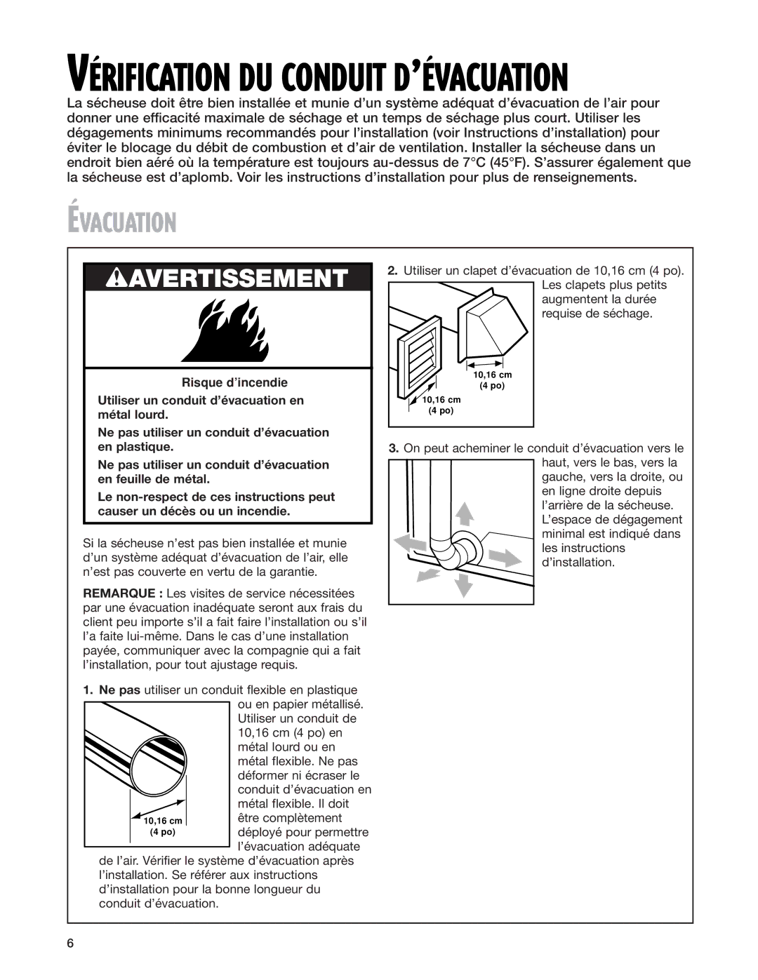 Whirlpool 8280527 warranty Ƒvacuation, VƒRIFICATION DU Conduit DÕƒVACUATION 