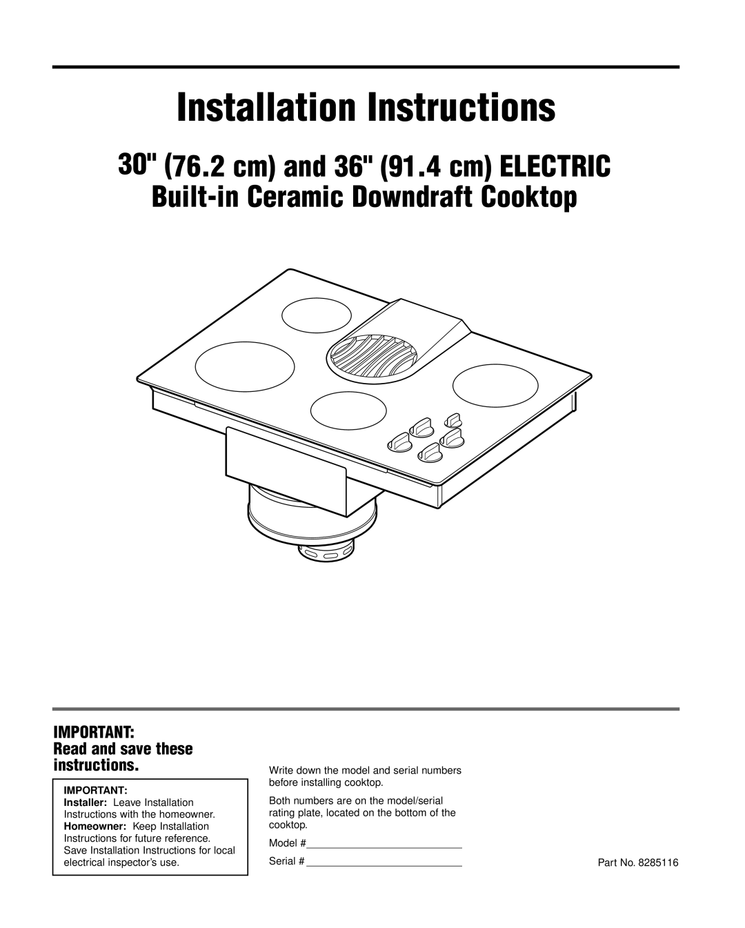 Whirlpool 8285116 installation instructions Installation Instructions 