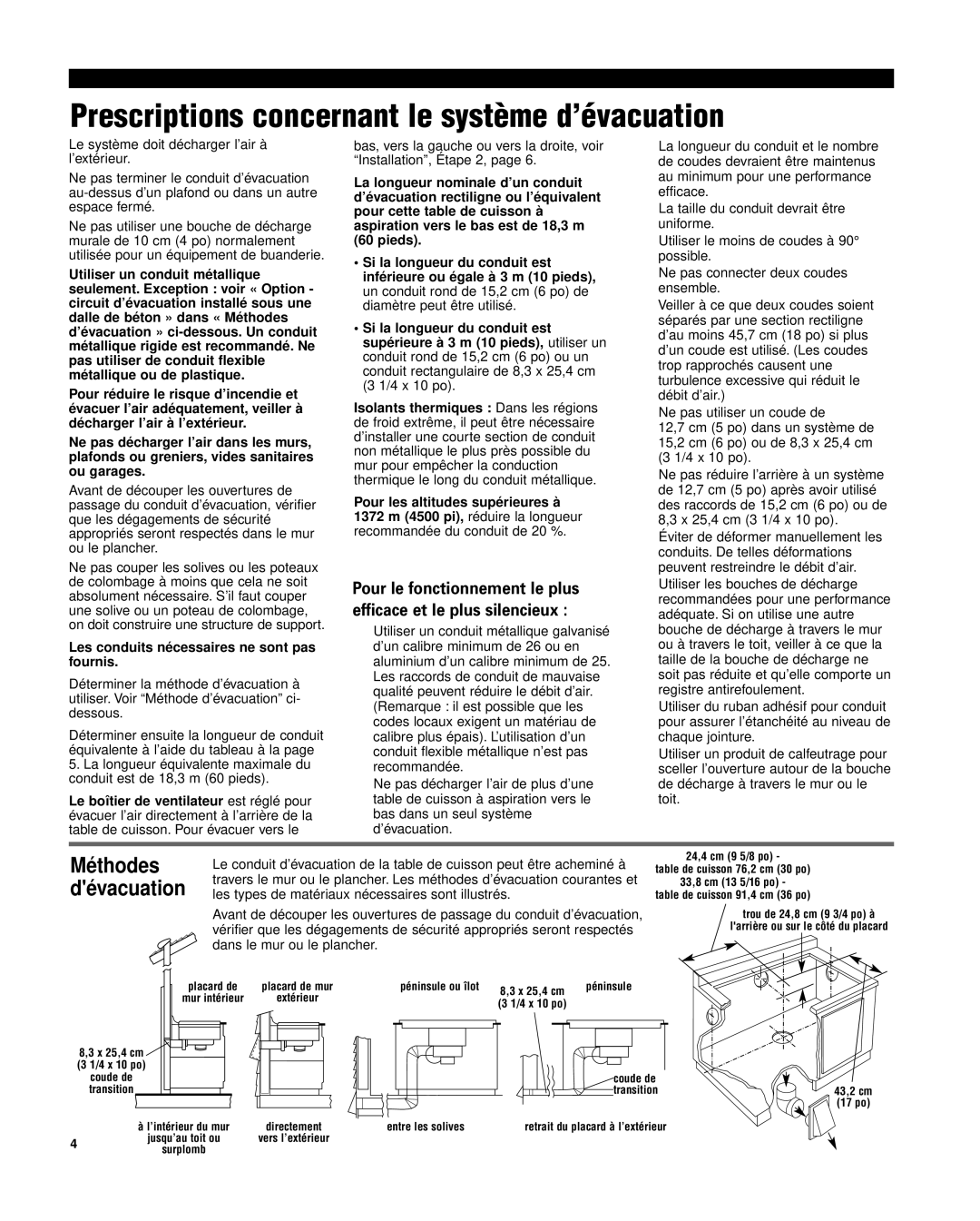 Whirlpool 8285116 Prescriptions concernant le système d’évacuation, Méthodes Dévacuation, Coude de Transition 