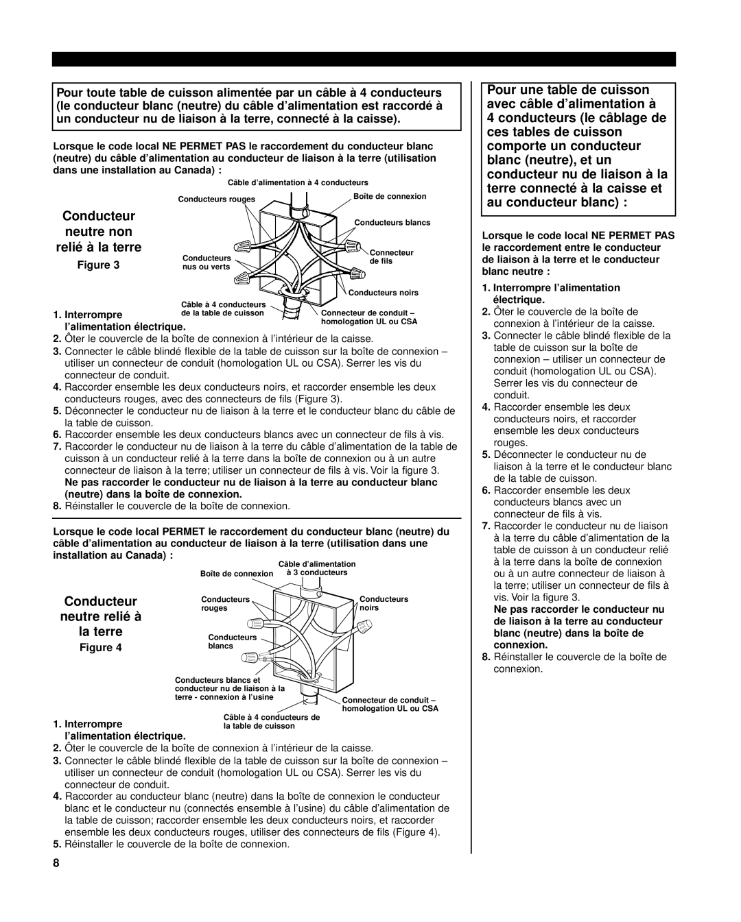 Whirlpool 8285116 installation instructions Neutre relié à 