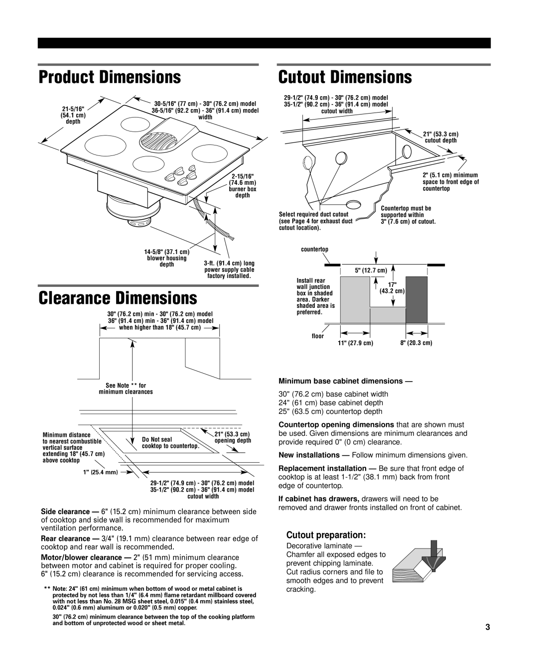 Whirlpool 8285116 installation instructions Product Dimensions, Clearance Dimensions, Minimum base cabinet dimensions 