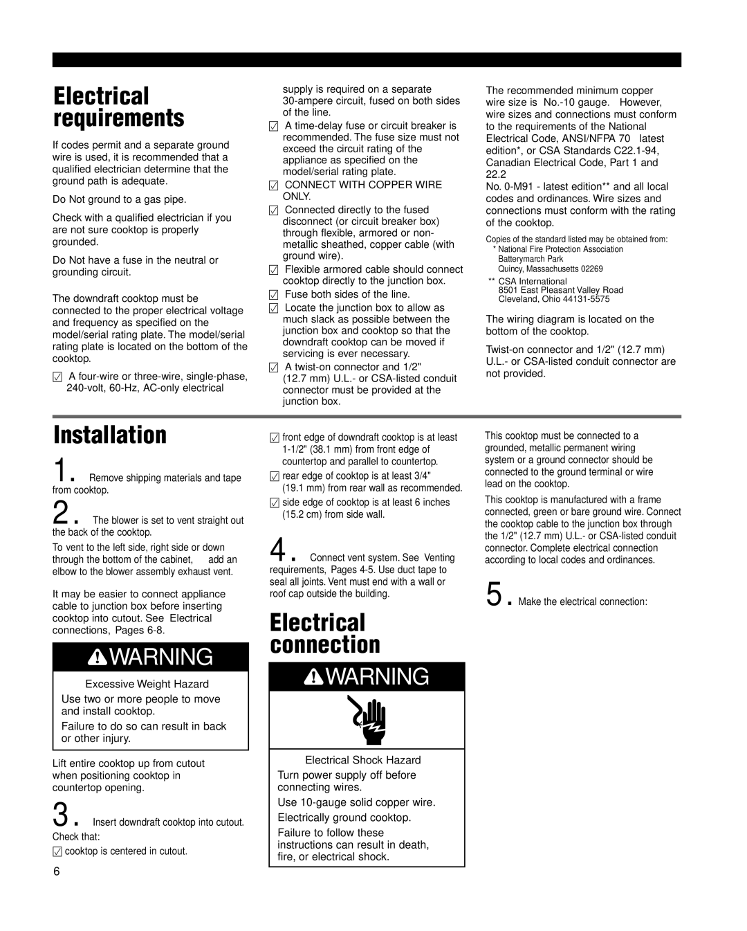 Whirlpool 8285116 installation instructions Installation, Electrical requirements 