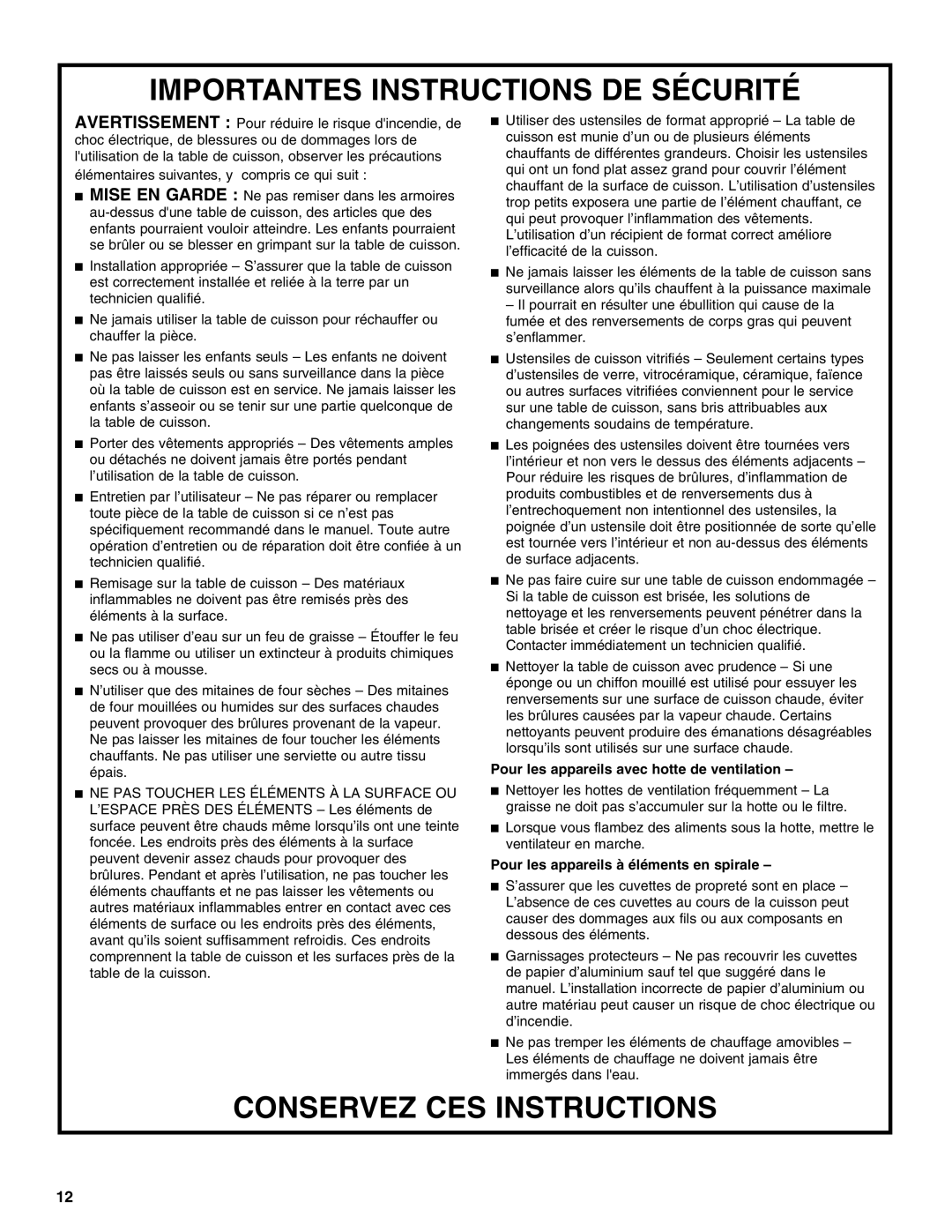 Whirlpool 8286619 manual Importantes Instructions DE Sécurité 