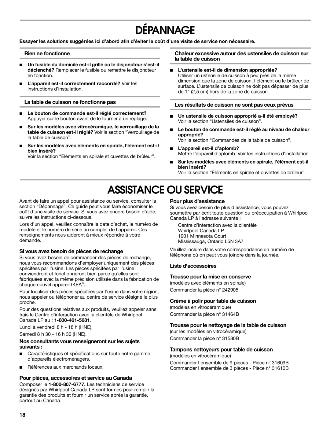 Whirlpool 8286619 manual Dépannage, Assistance OU Service 