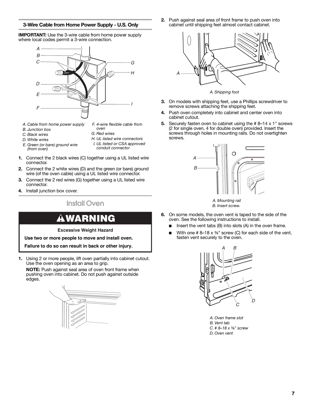 Whirlpool 8303647A installation instructions Install Oven, Wire Cable from Home Power Supply U.S. Only 