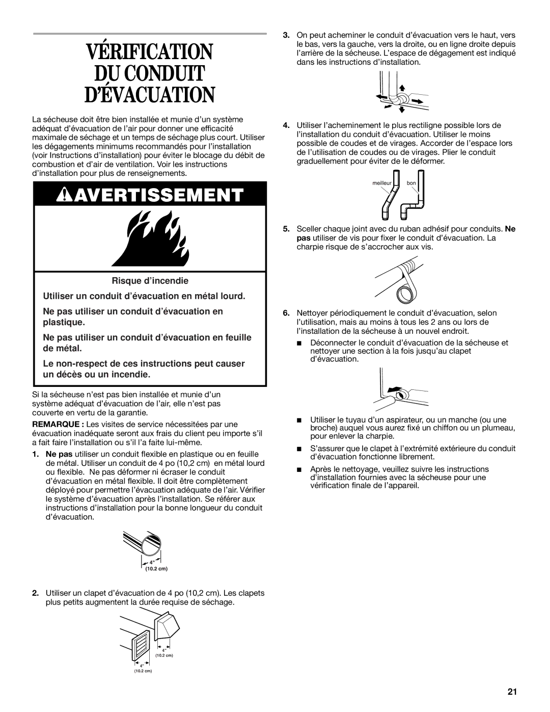 Whirlpool 8314828A manual Vérification DU Conduit ’ÉVACUATION 