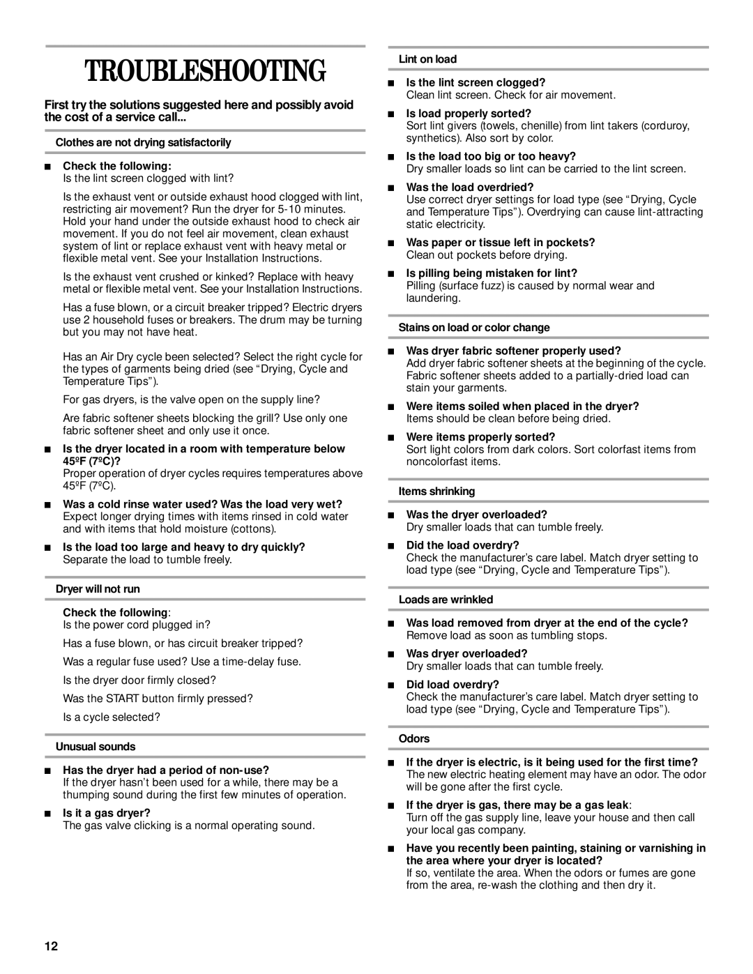 Whirlpool 8314832A manual Troubleshooting 