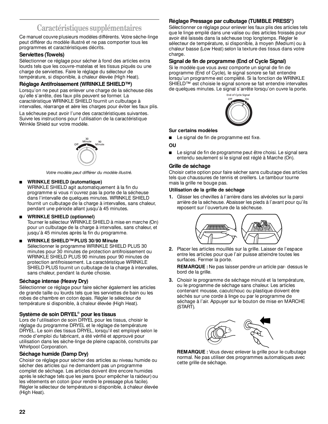 Whirlpool 8314832A manual Caractéristiques supplémentaires 