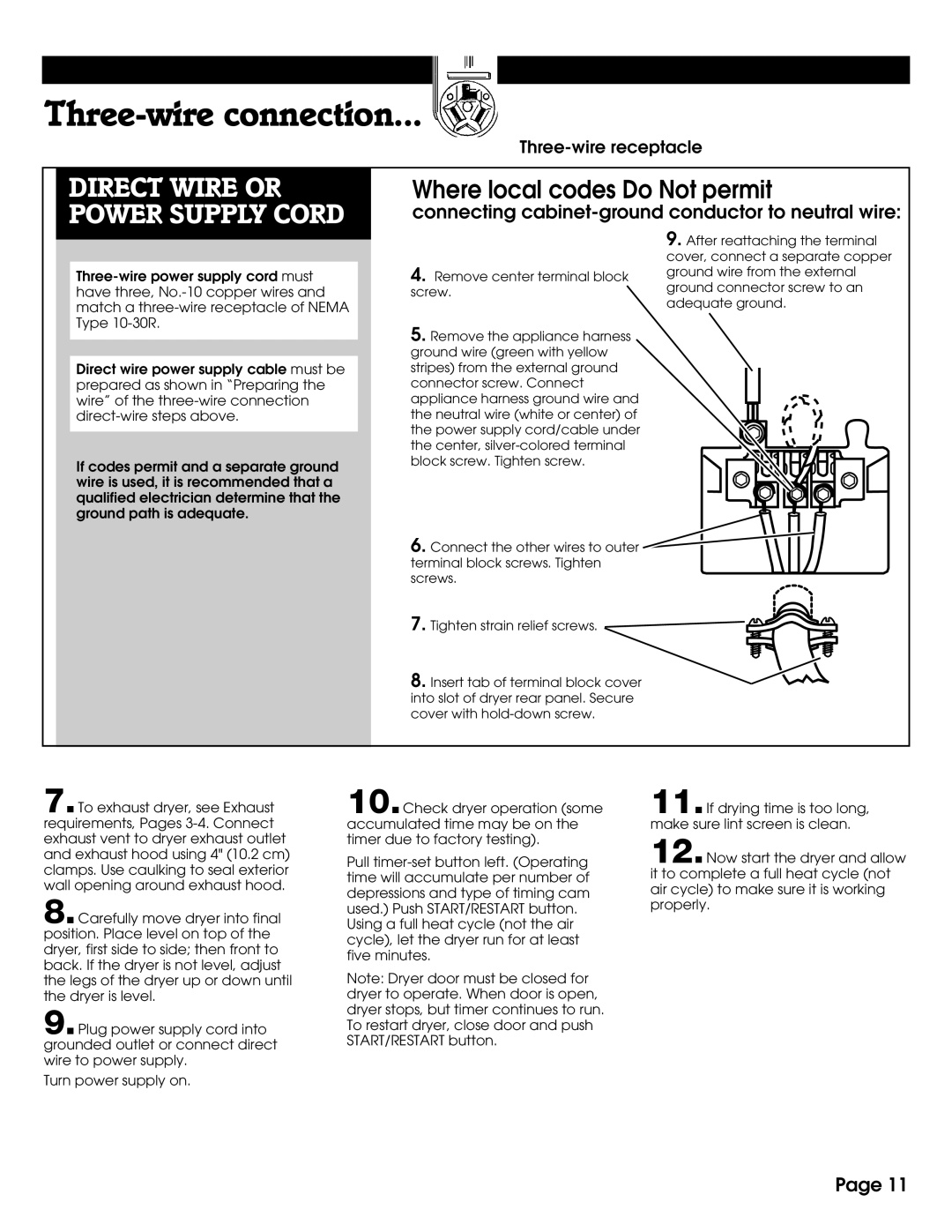 Whirlpool 8316557 installation instructions Direct Wire or Power Supply Cord 