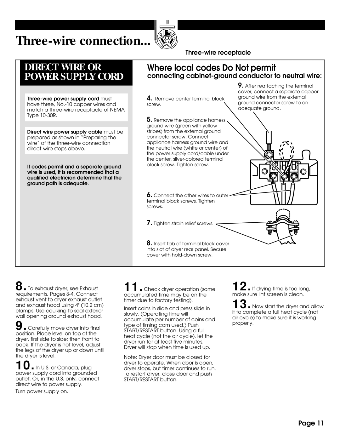 Whirlpool 8316558 installation instructions Direct Wire or Power Supply Cord 