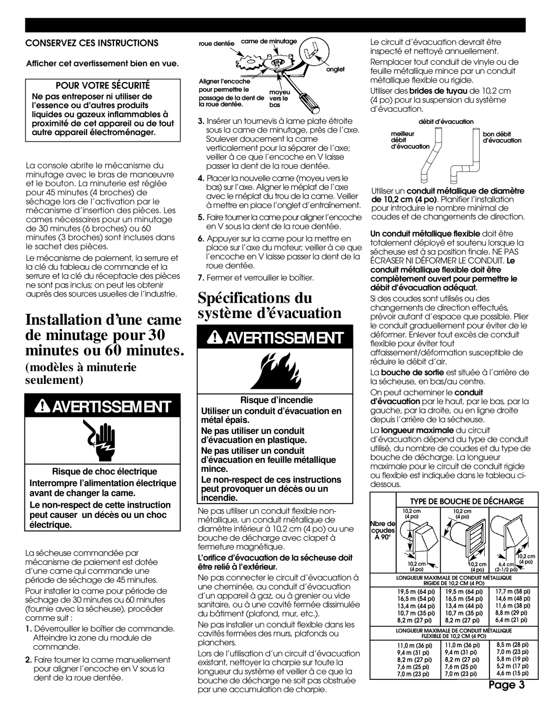 Whirlpool 8316558 installation instructions Spécifications du système d’évacuation, Type DE Bouche DE Décharge 