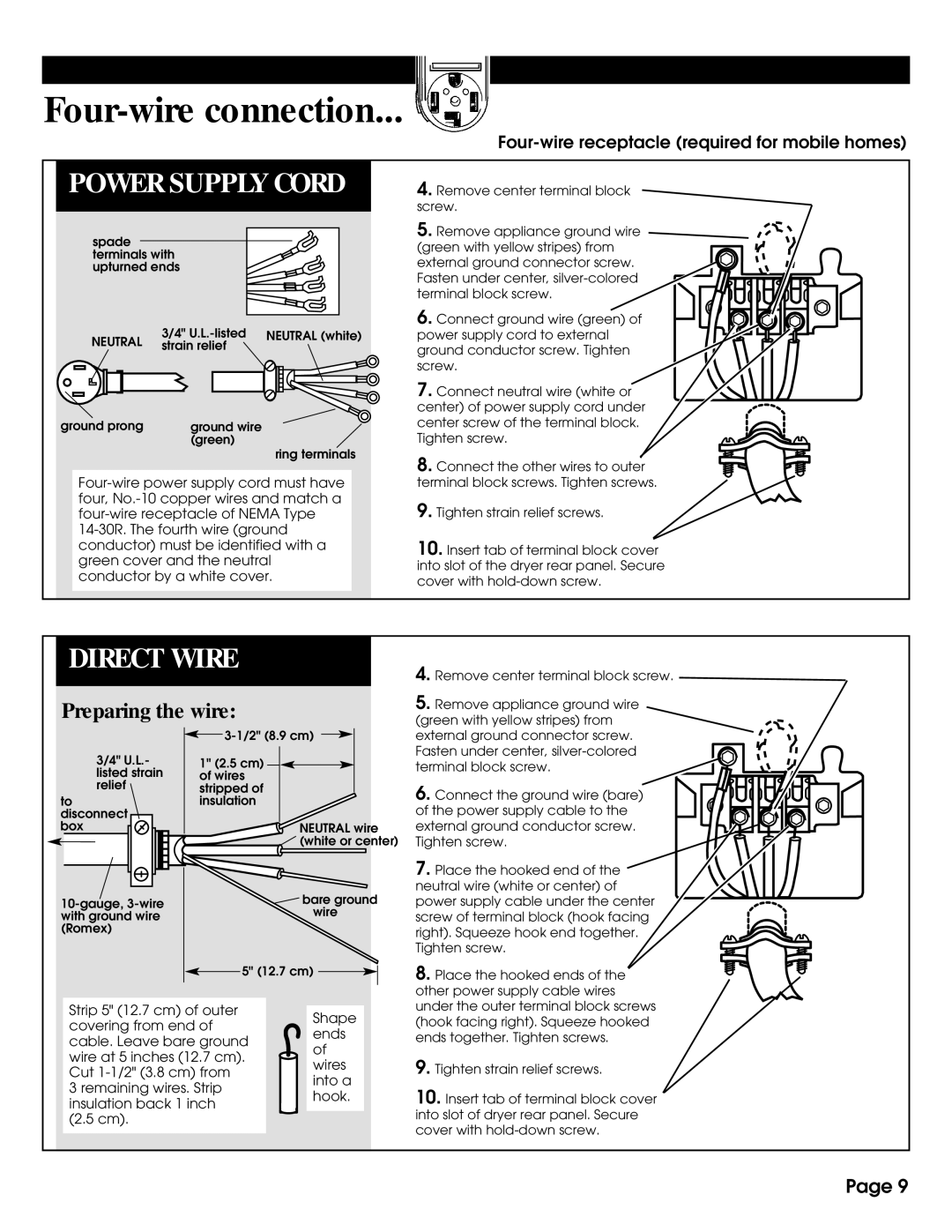 Whirlpool 8316558 installation instructions Four-wire connection 