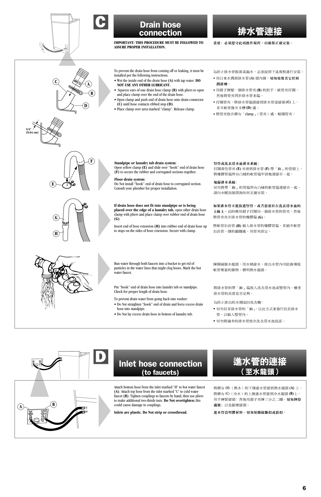 Whirlpool 8318507 Drain hose Connection, Standpipe or laundry tub drain system, Floor drain system 