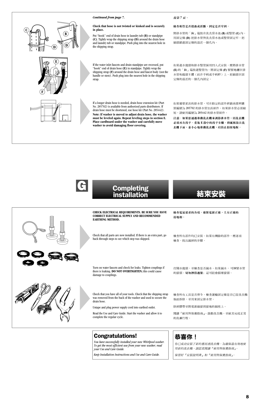 Whirlpool 8318507 installation instructions Completing Installation, From 