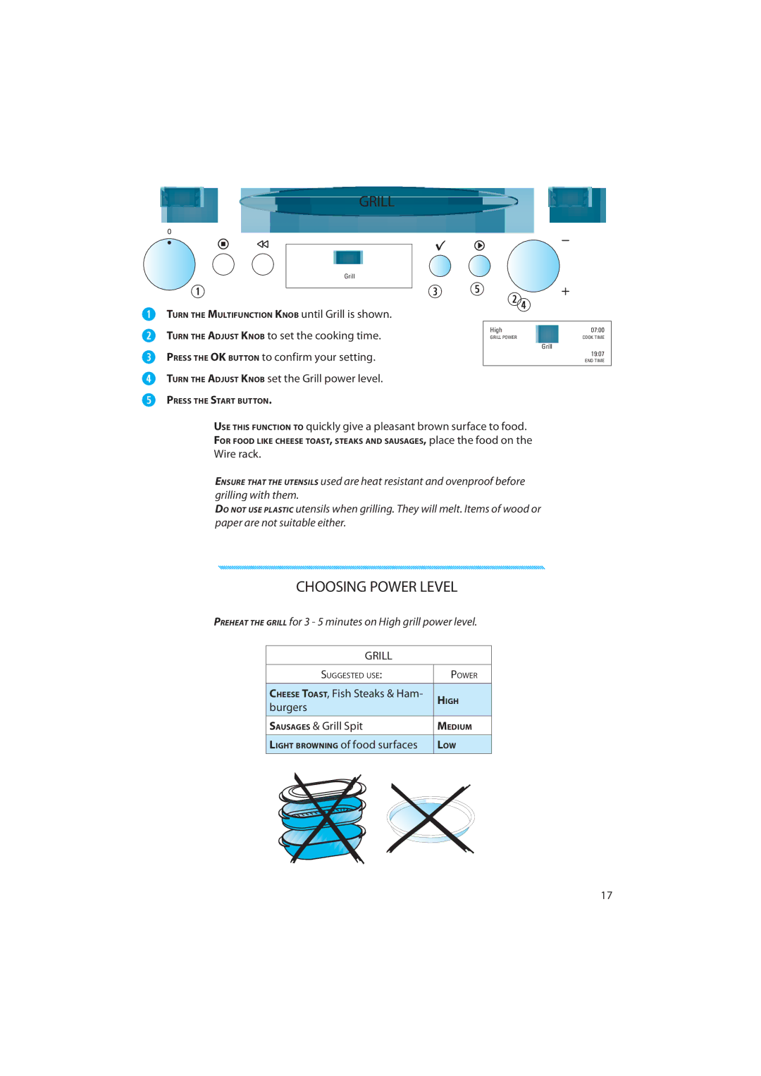 Whirlpool 836, 832 quick start   , Grill, Choosing Power Level 