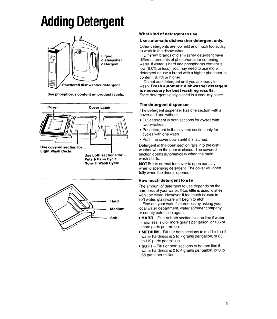 Whirlpool 8300 Series, 8400 Series manual AddingDetergent 