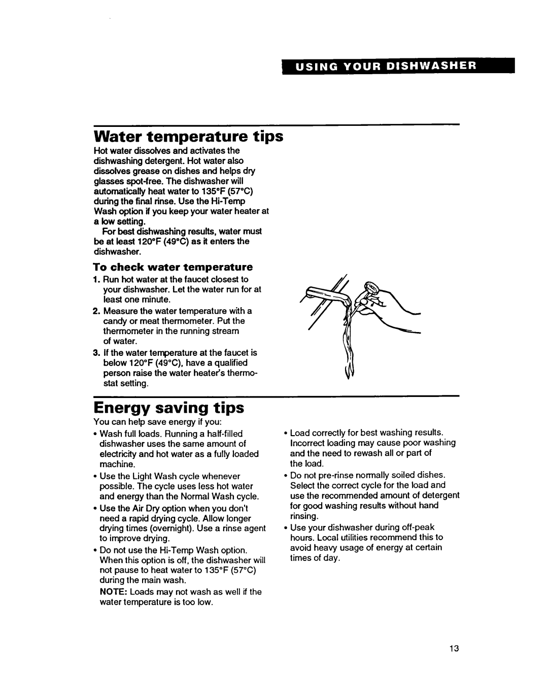 Whirlpool 8500 warranty Water temperature tips, Energy saving tips, To check water temperature 