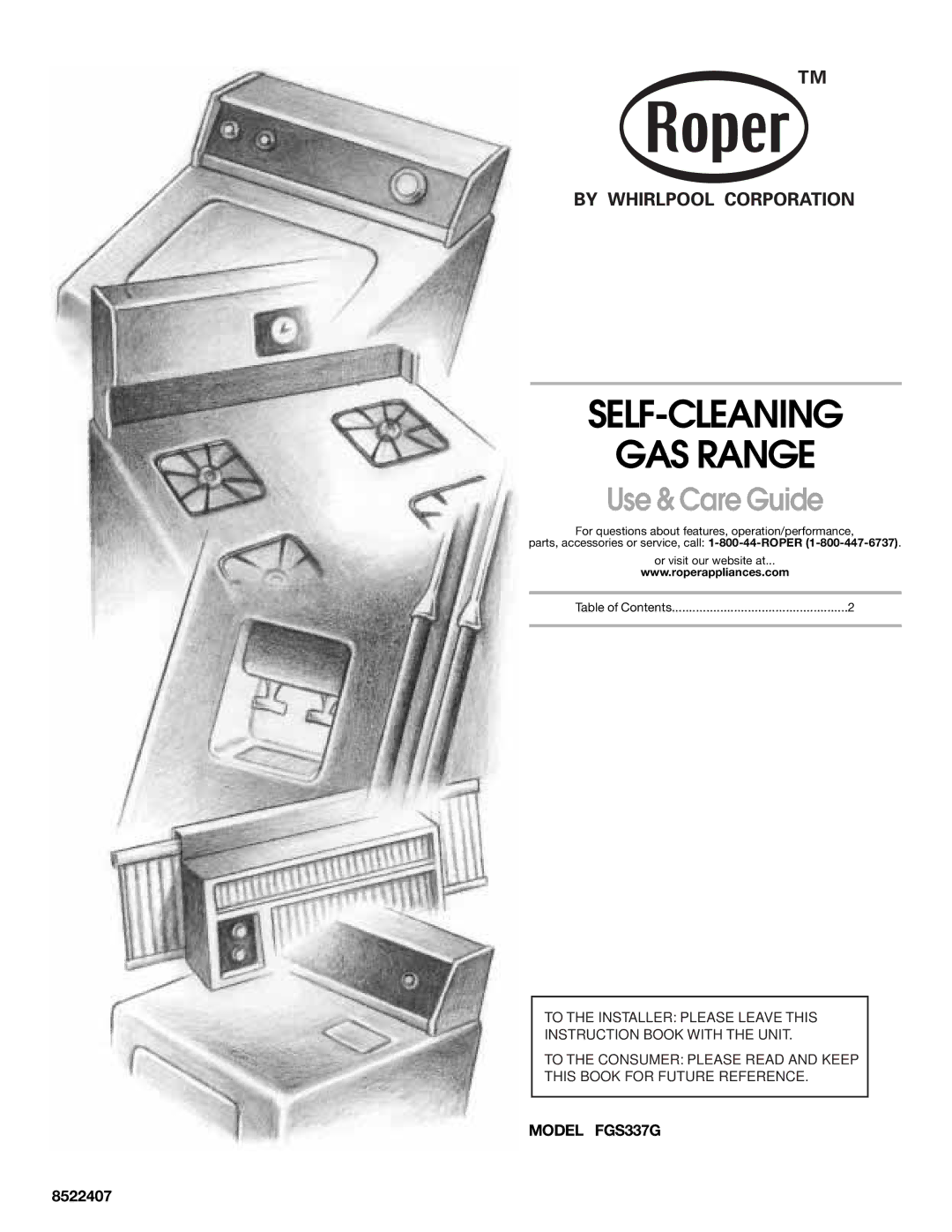 Whirlpool 8522407 manual SELF-CLEANING GAS Range 