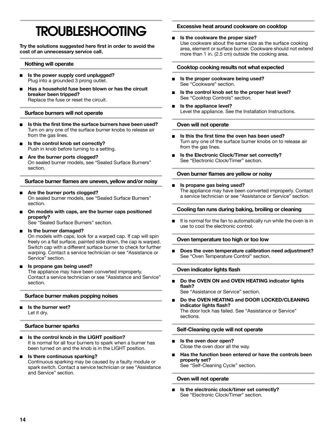 Whirlpool 8522407 manual Troubleshooting 