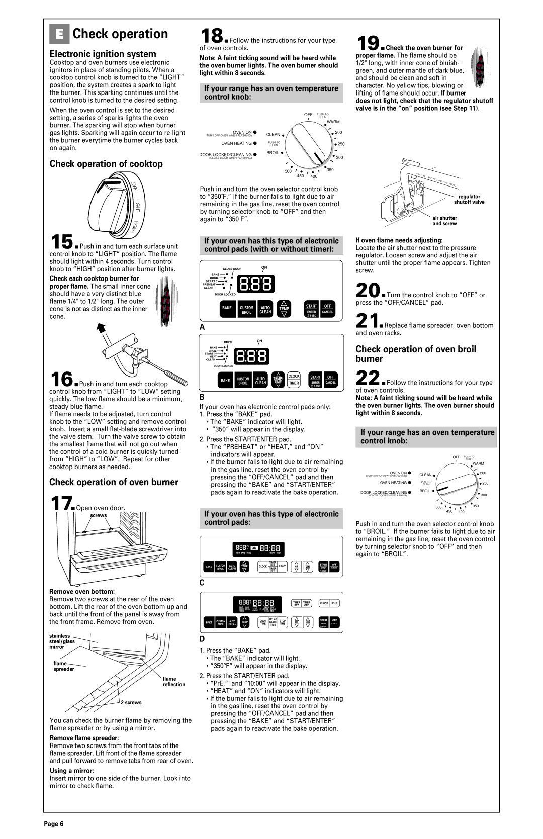 Whirlpool 8523782 installation instructions Electronic ignition system, Check operation of cooktop 