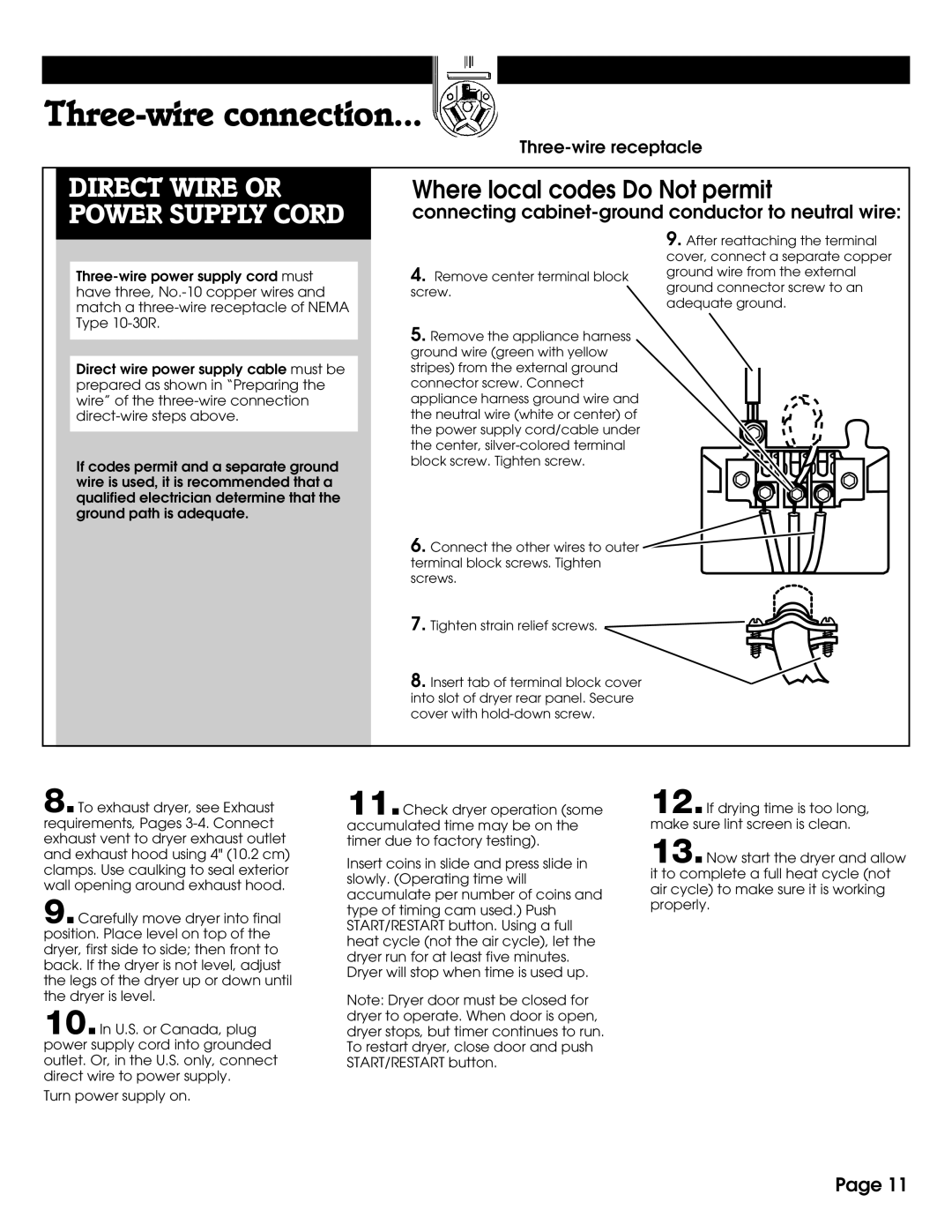 Whirlpool 8527795 installation instructions Direct Wire or Power Supply Cord 