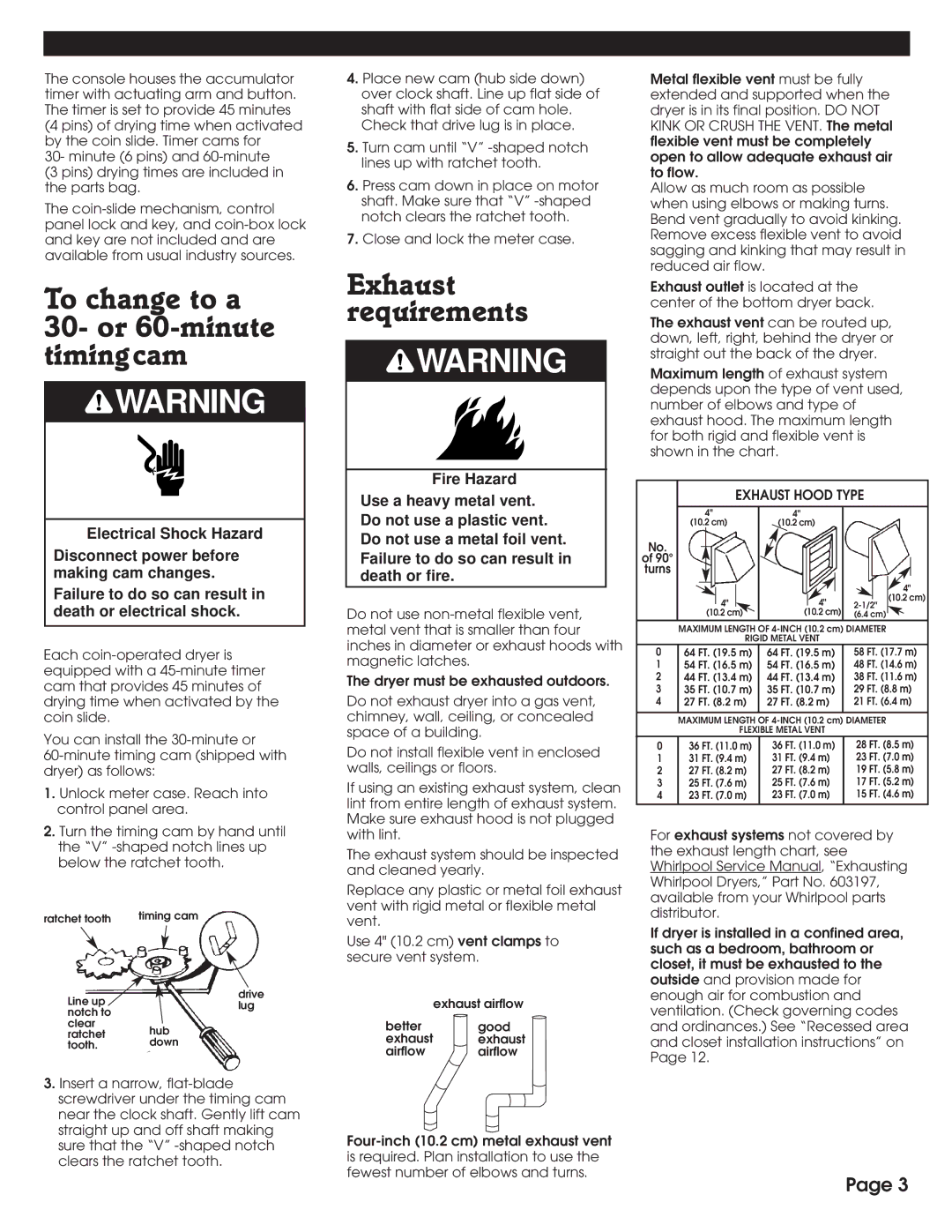 Whirlpool 8527795 installation instructions To change to a 30- or 60-minute timingcam, Exhaust Hood Type 