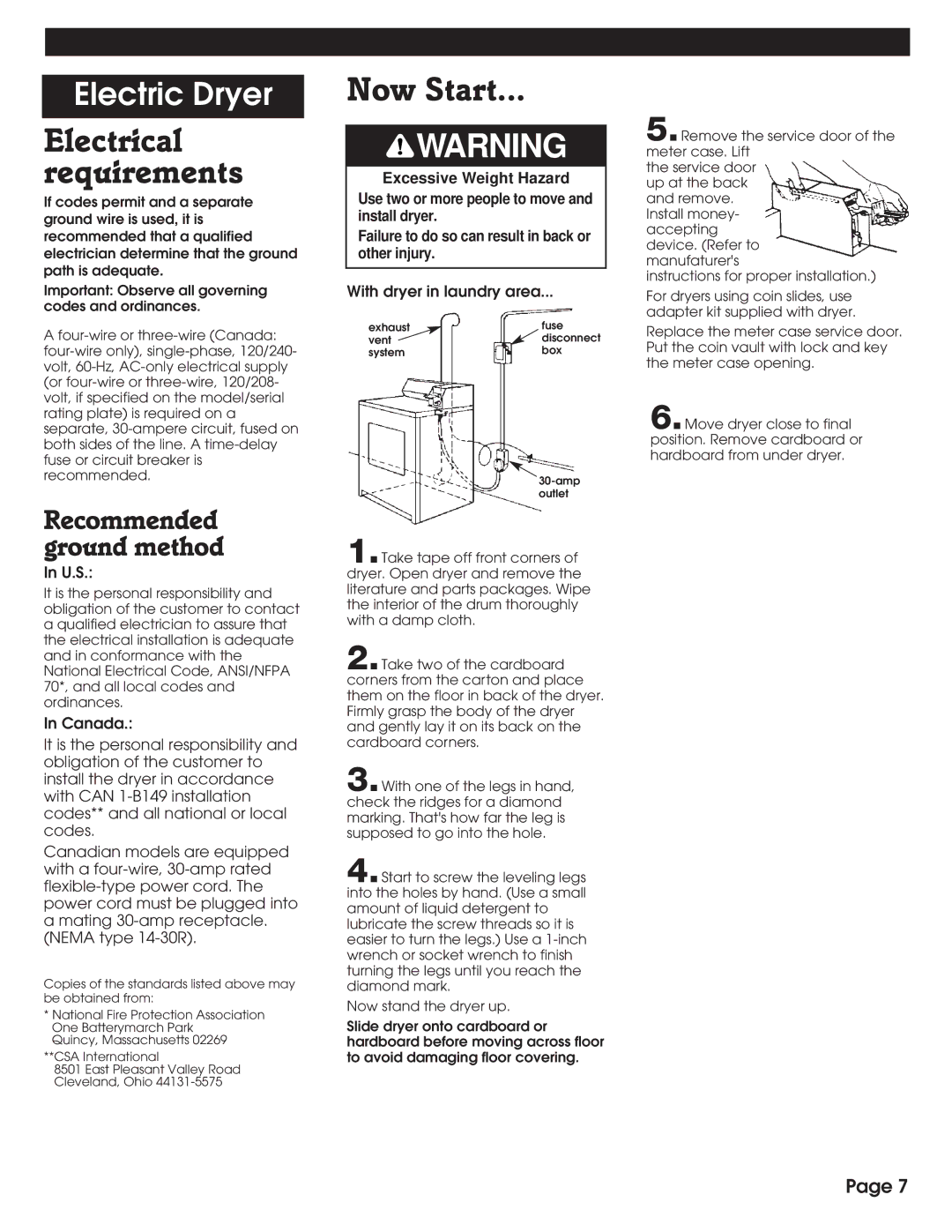 Whirlpool 8527795 installation instructions Electrical requirements 