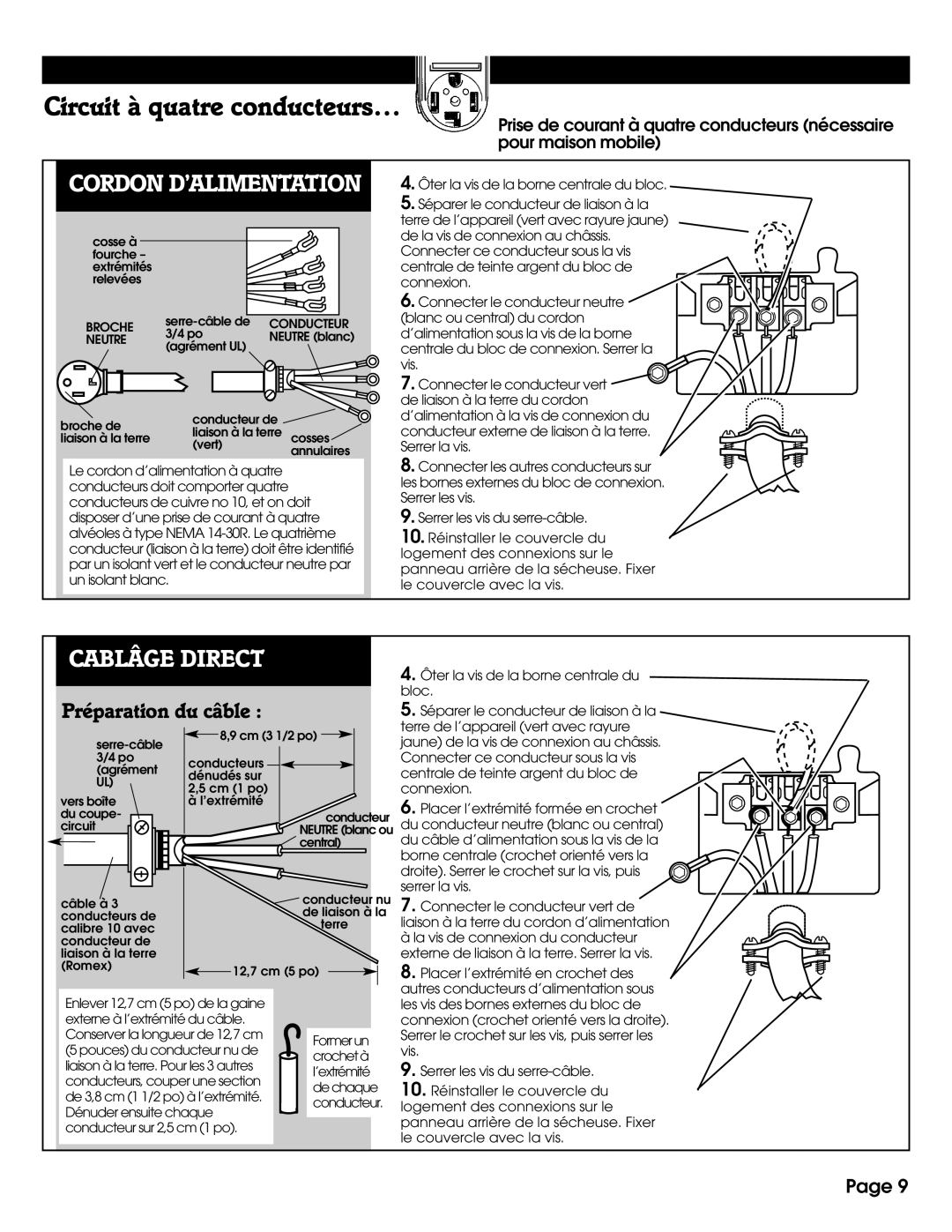 Whirlpool 8527809 installation instructions Circuit à quatre conducteurs…, Cordon D’ALIMENTATION 