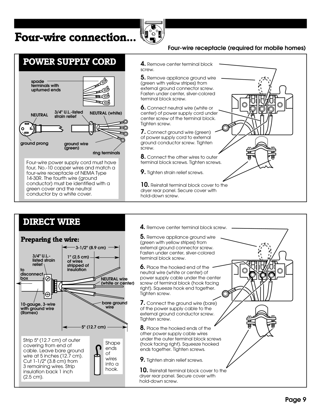 Whirlpool 8527809 installation instructions Four-wire connection 