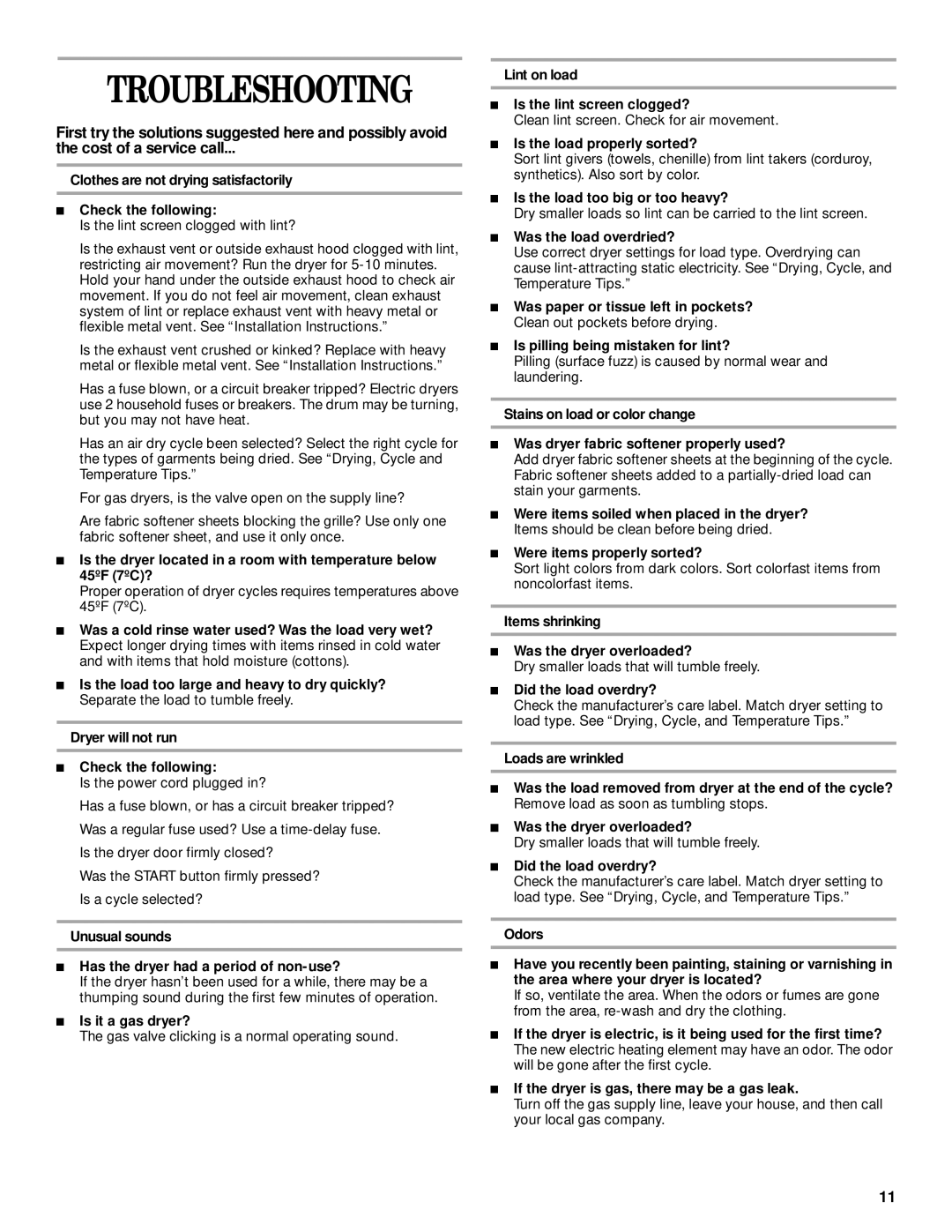 Whirlpool 8528146 manual Troubleshooting 