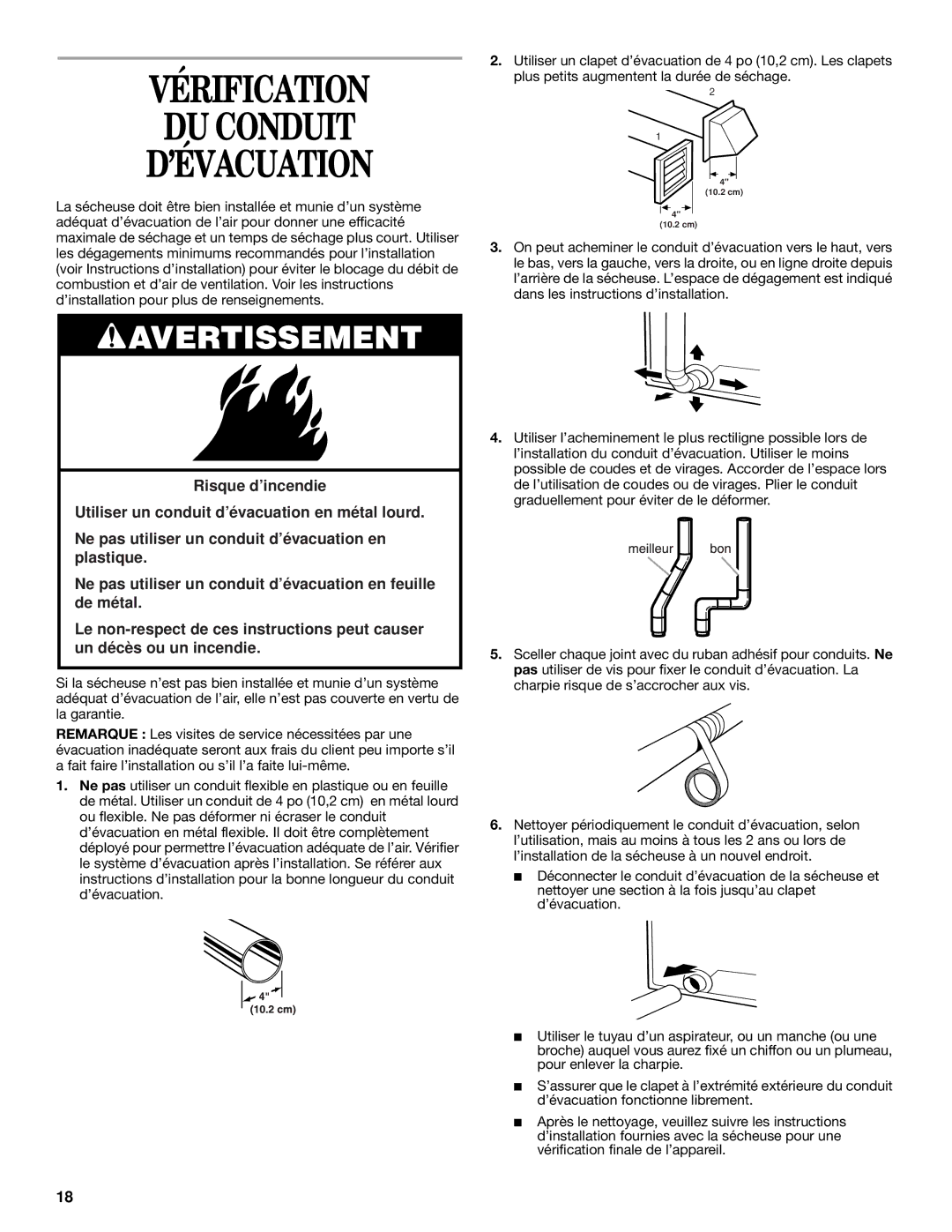 Whirlpool 8529302 manual Vérification DU Conduit ’ÉVACUATION 